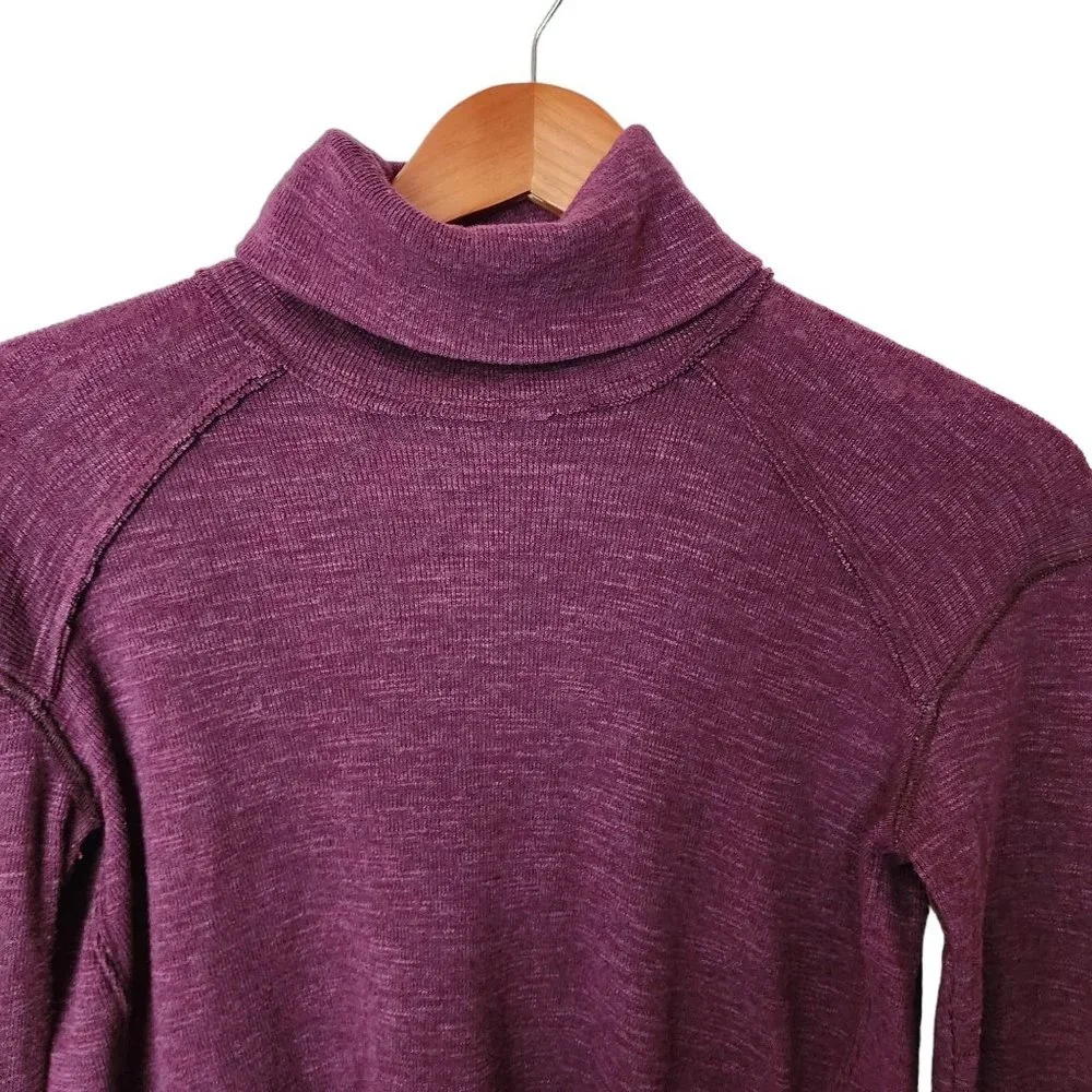 Free People Hi-Low‎ Split Back Turtleneck XS  Long Sleeve Magenta XS